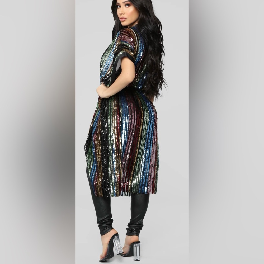 NWT fashion nova Multicolor Sequin open front Kimono size L - Picture 2 of 2